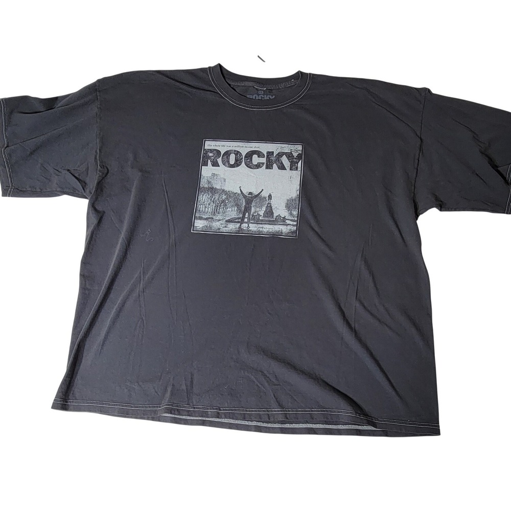 Rocky Balboa Movie Graphic T-Shirt Mens XXL Charcoal Gray Contrast Stitch Cotton